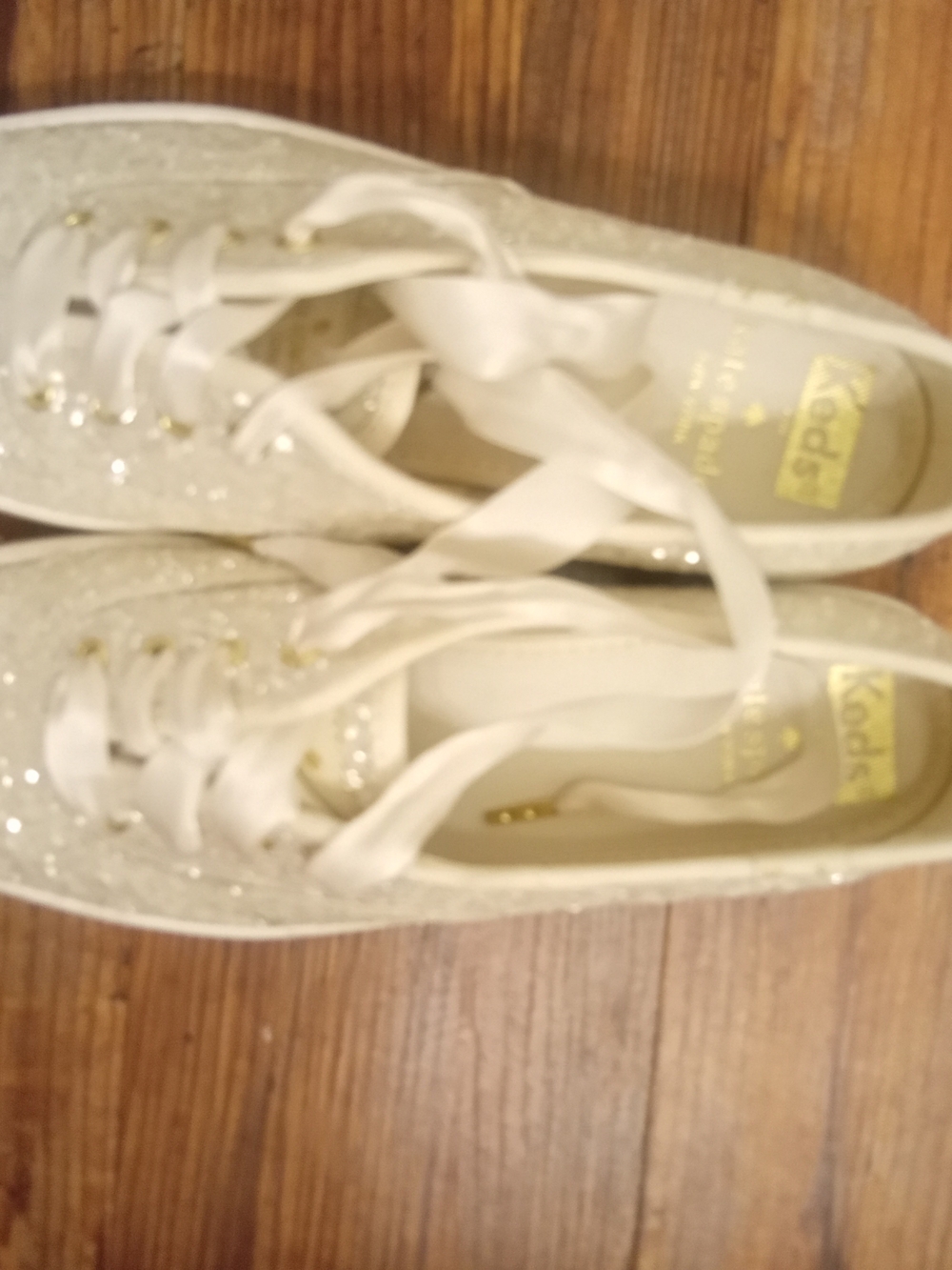 kate spade White Glitter Ribbon Lace-Up Sneakers
